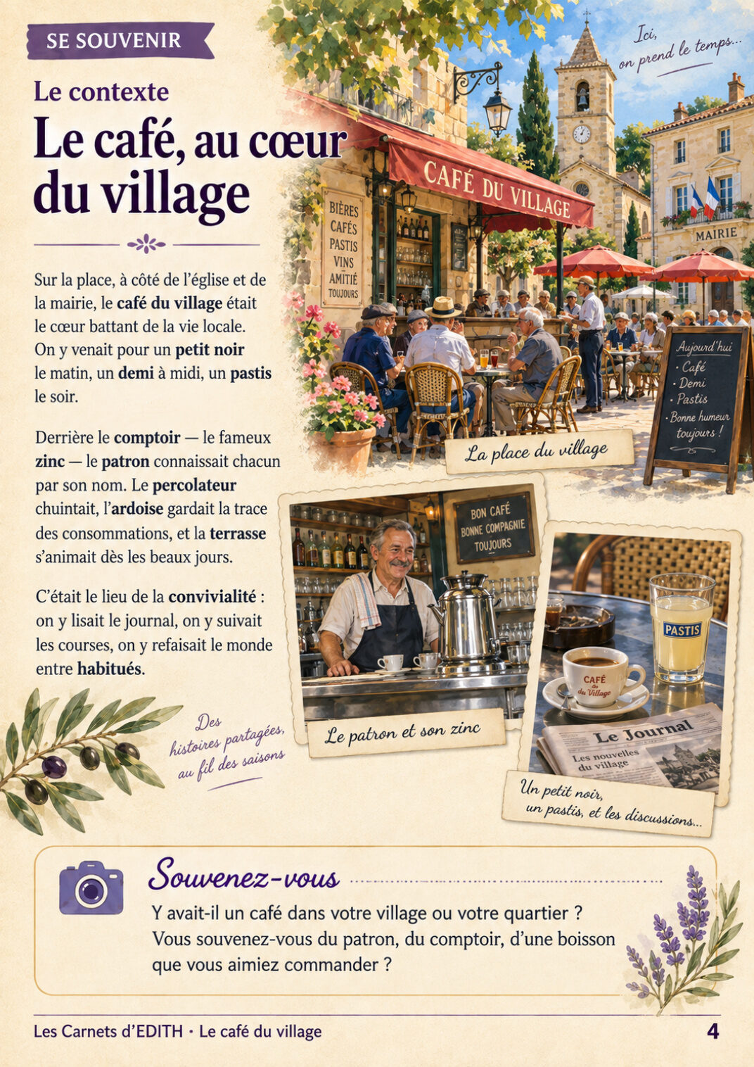 Pages Souvenirs du carnet Le café du village