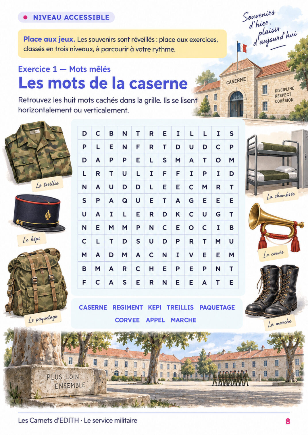 Page d’exercice 8 du carnet Le service militaire