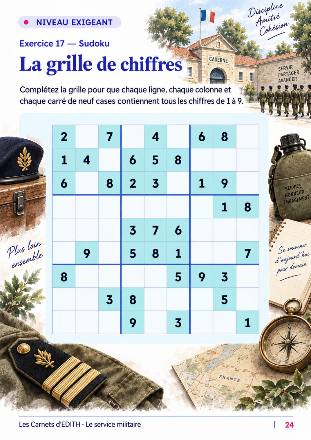 Page d’exercice 24 du carnet Le service militaire
