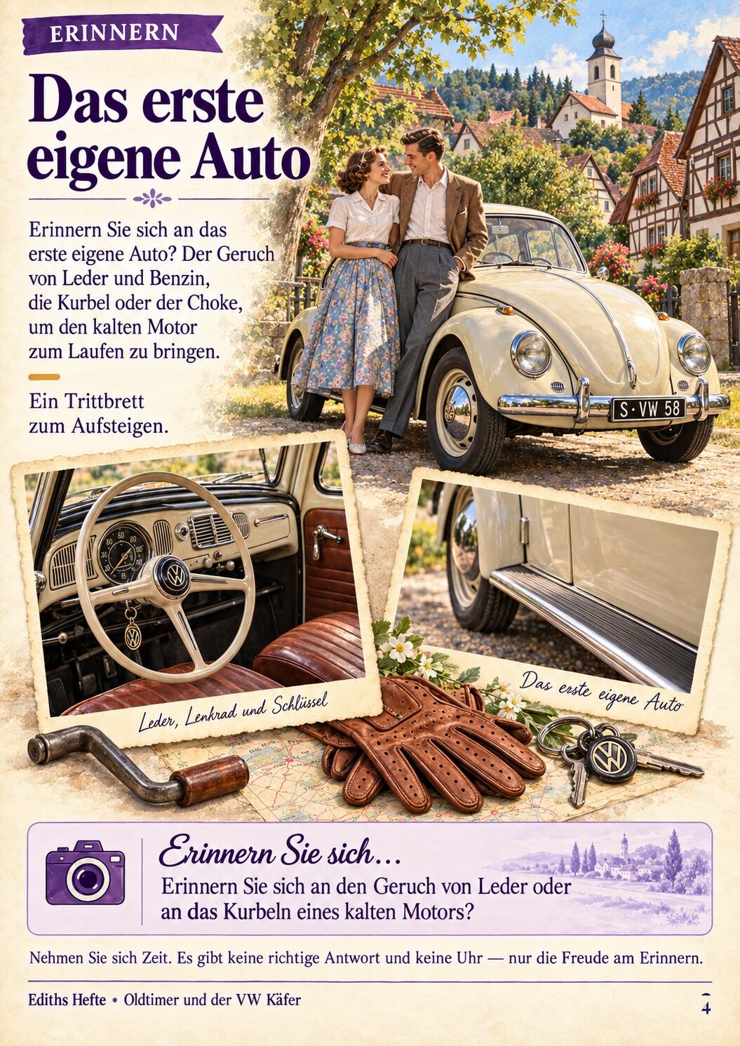 Erinnerungsseite aus dem Heft Oldtimer und der VW Käfer