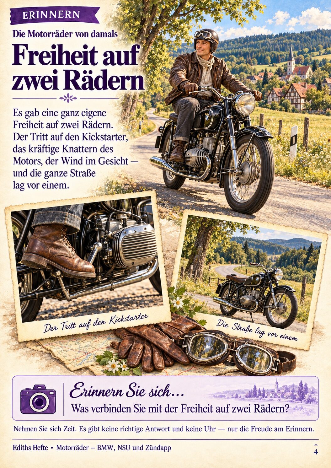 Erinnerungsseite aus dem Heft Motorräder: BMW, NSU und Zündapp
