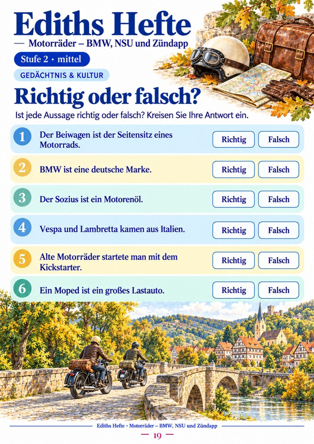 Übungsseite 19 aus dem Heft Motorräder: BMW, NSU und Zündapp