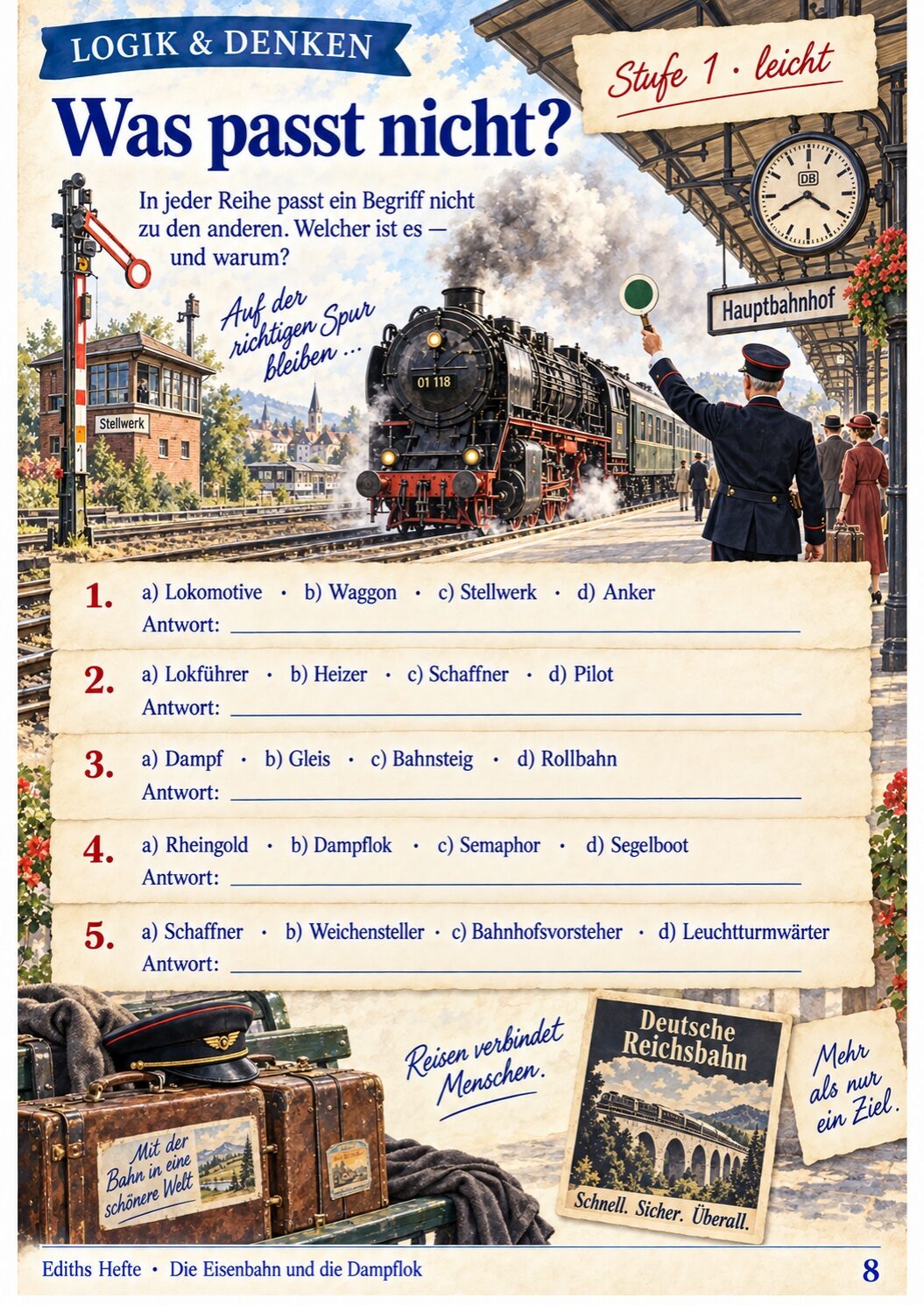 Übungsseite 8 aus dem Heft Die Eisenbahn und die Dampflok