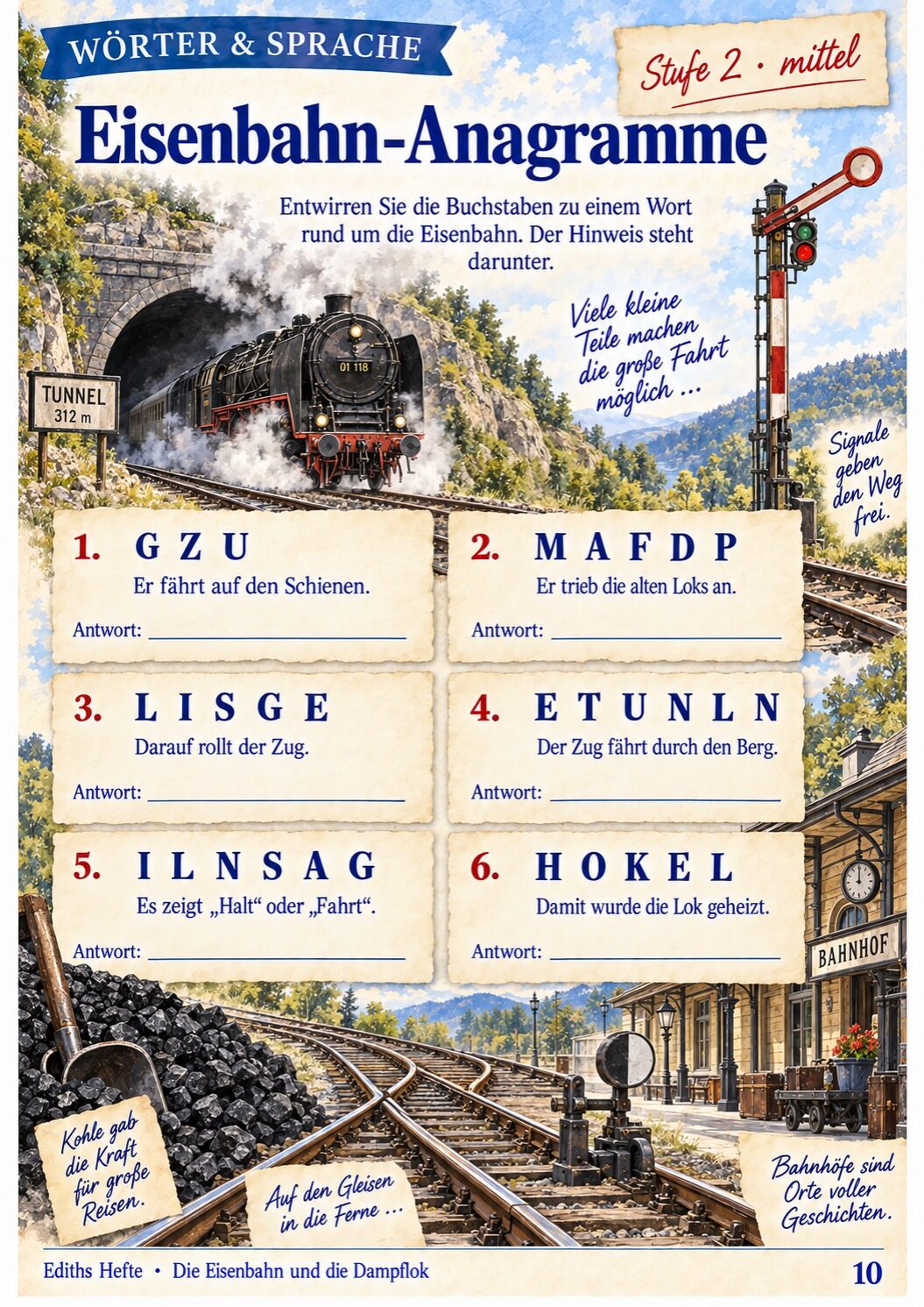 Übungsseite 10 aus dem Heft Die Eisenbahn und die Dampflok