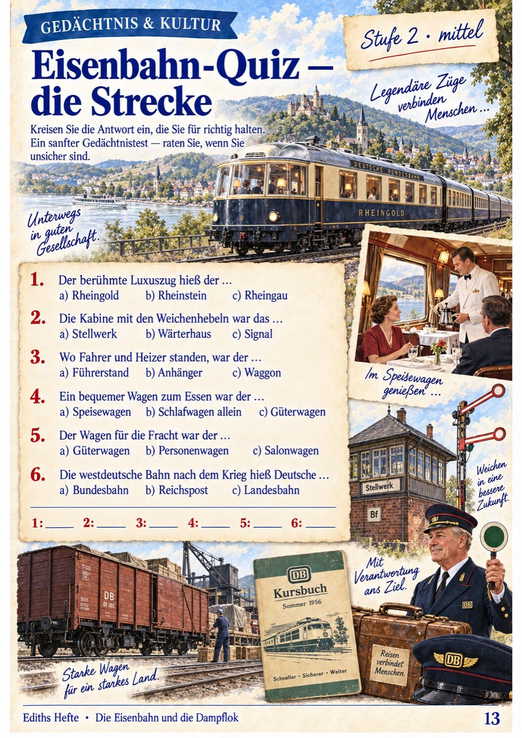 Übungsseite 13 aus dem Heft Die Eisenbahn und die Dampflok