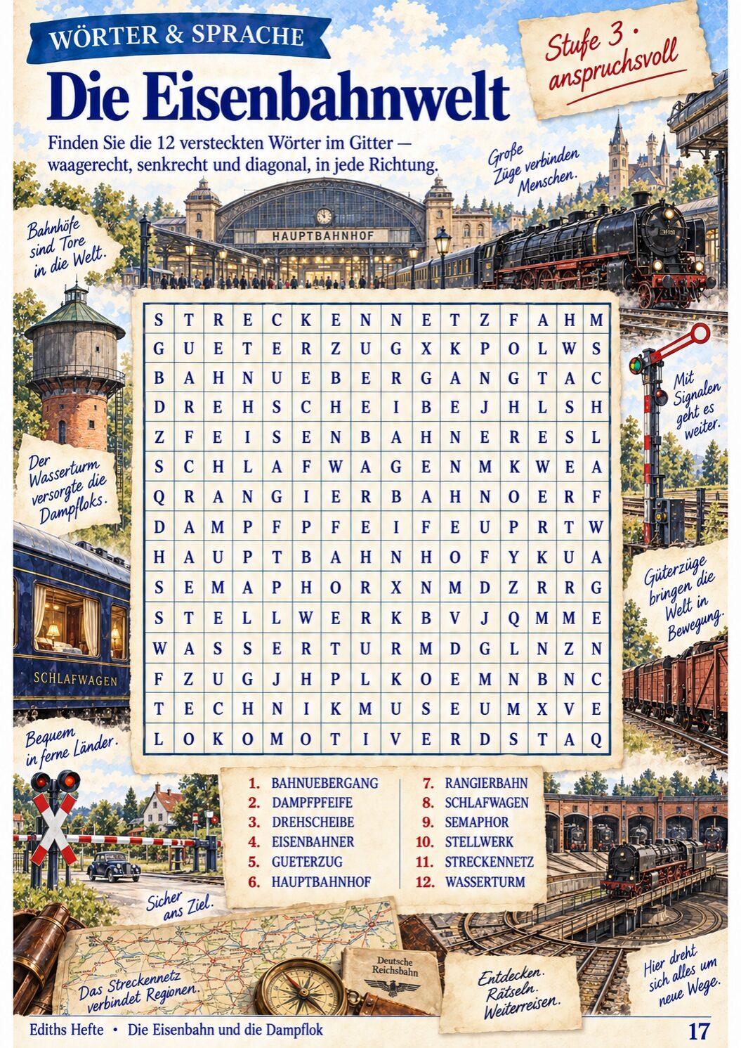 Übungsseite 17 aus dem Heft Die Eisenbahn und die Dampflok