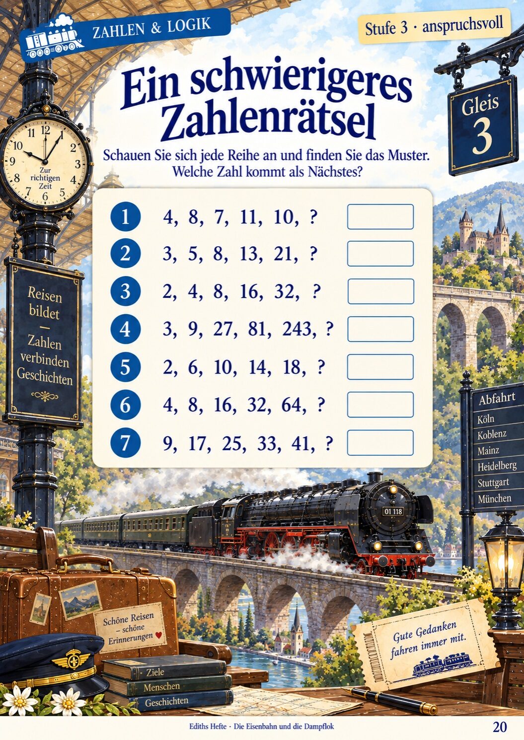 Übungsseite 20 aus dem Heft Die Eisenbahn und die Dampflok