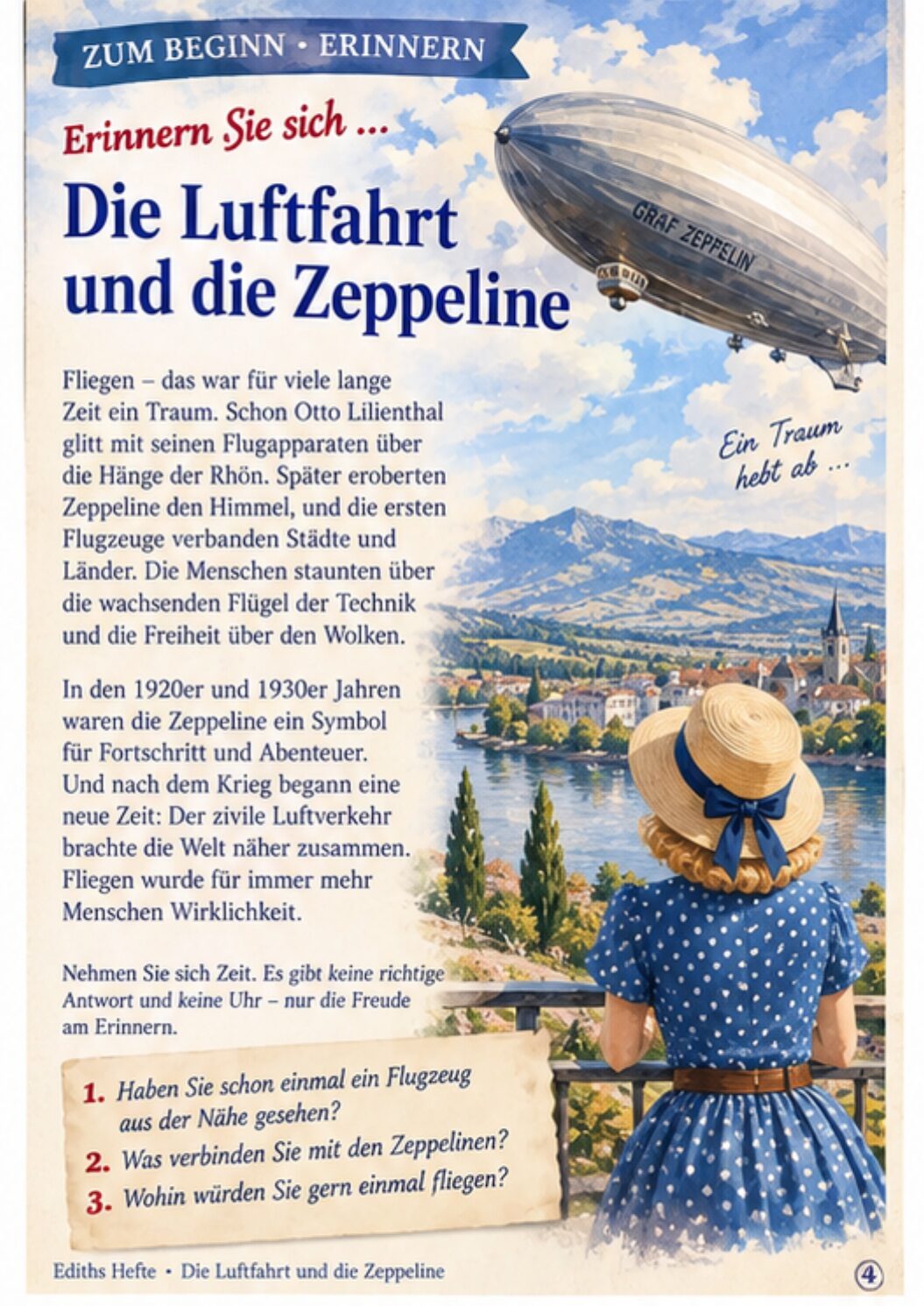 Erinnerungsseite aus dem Heft Die Luftfahrt und die Zeppeline