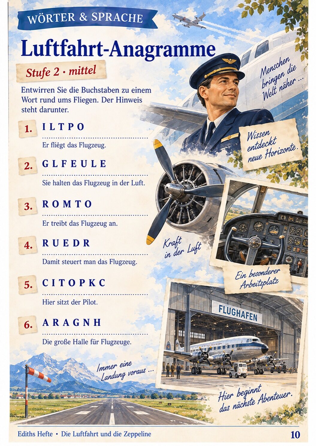 Übungsseite 10 aus dem Heft Die Luftfahrt und die Zeppeline