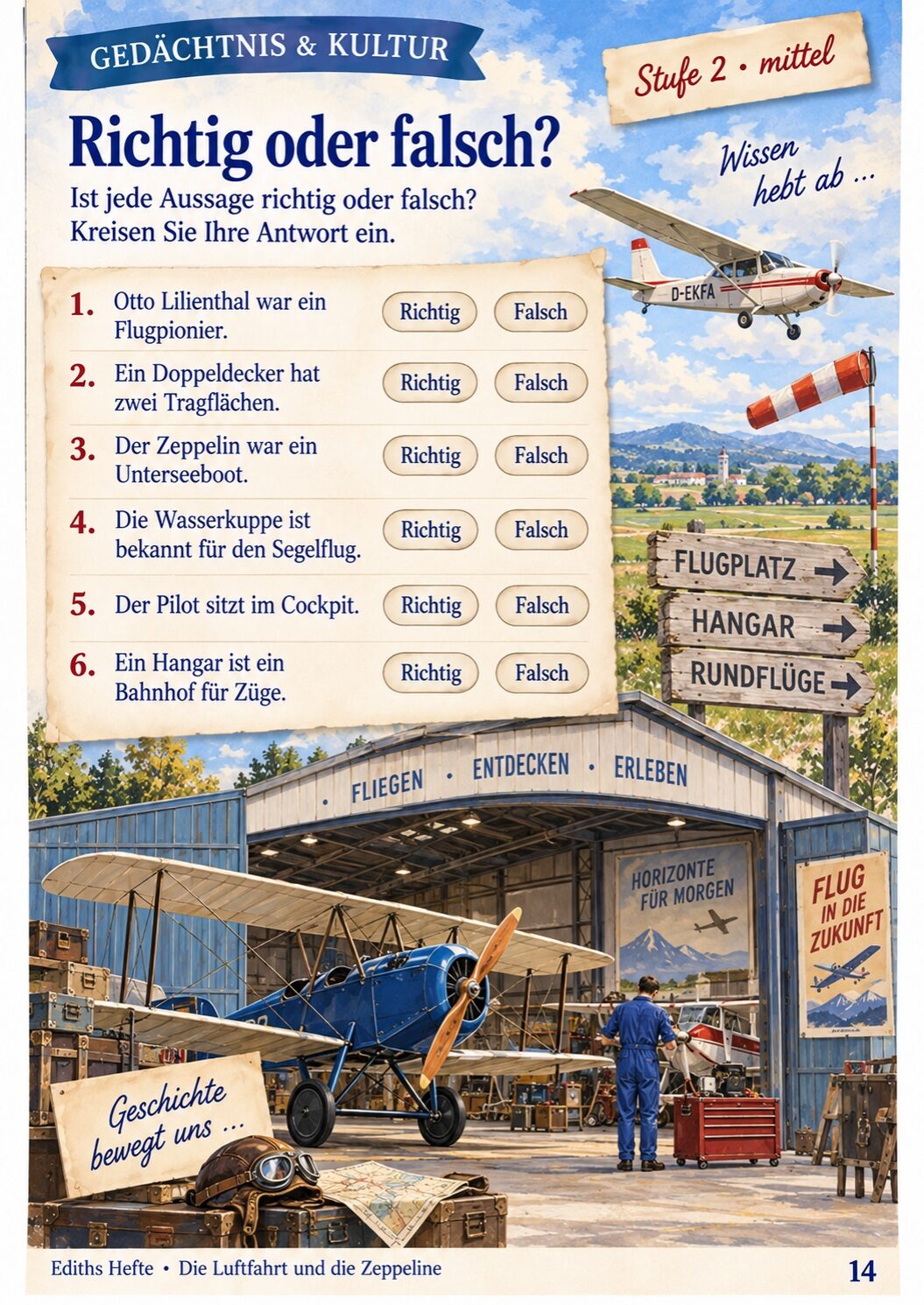 Übungsseite 14 aus dem Heft Die Luftfahrt und die Zeppeline