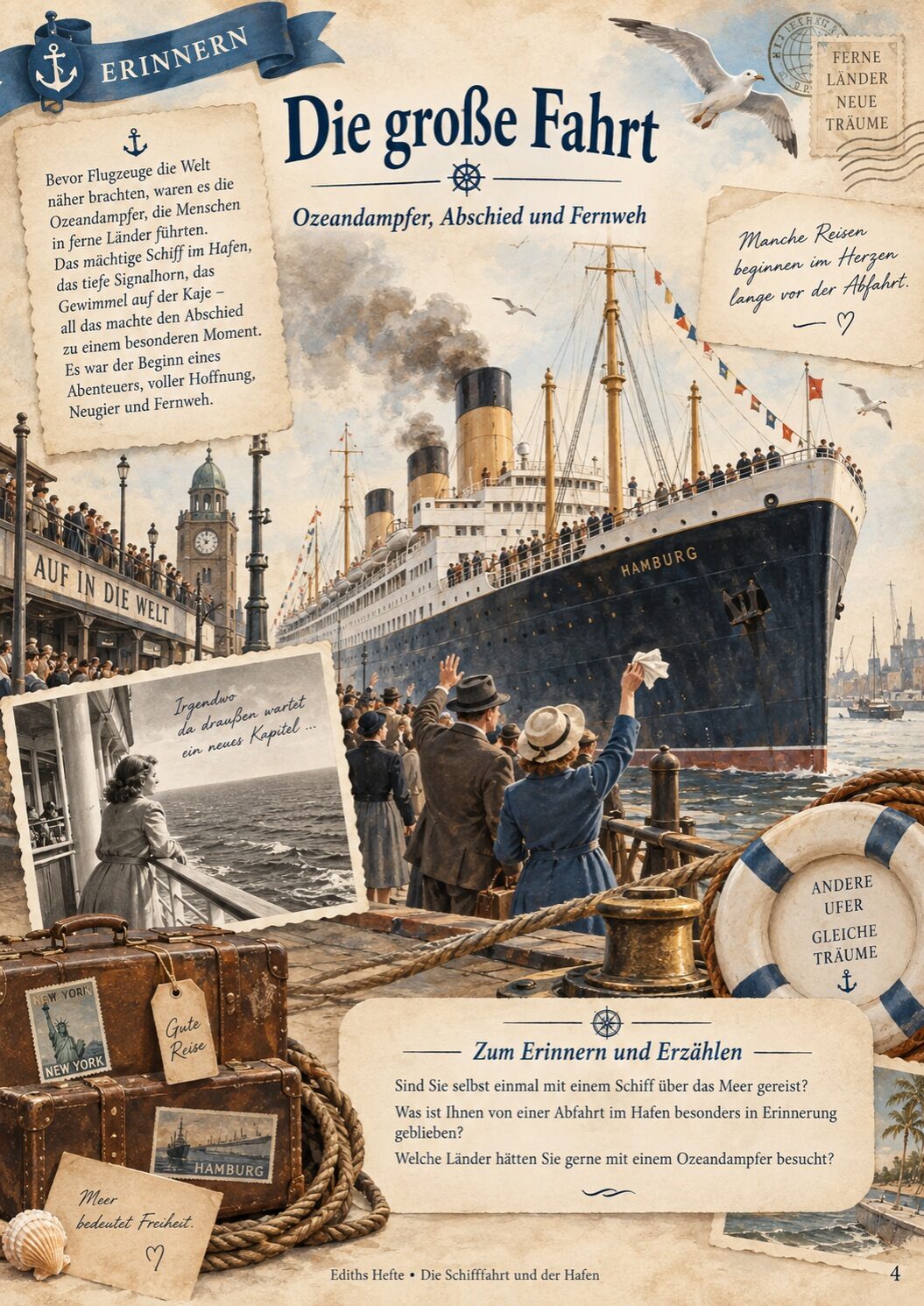 Erinnerungsseite aus dem Heft Die Schifffahrt und der Hafen