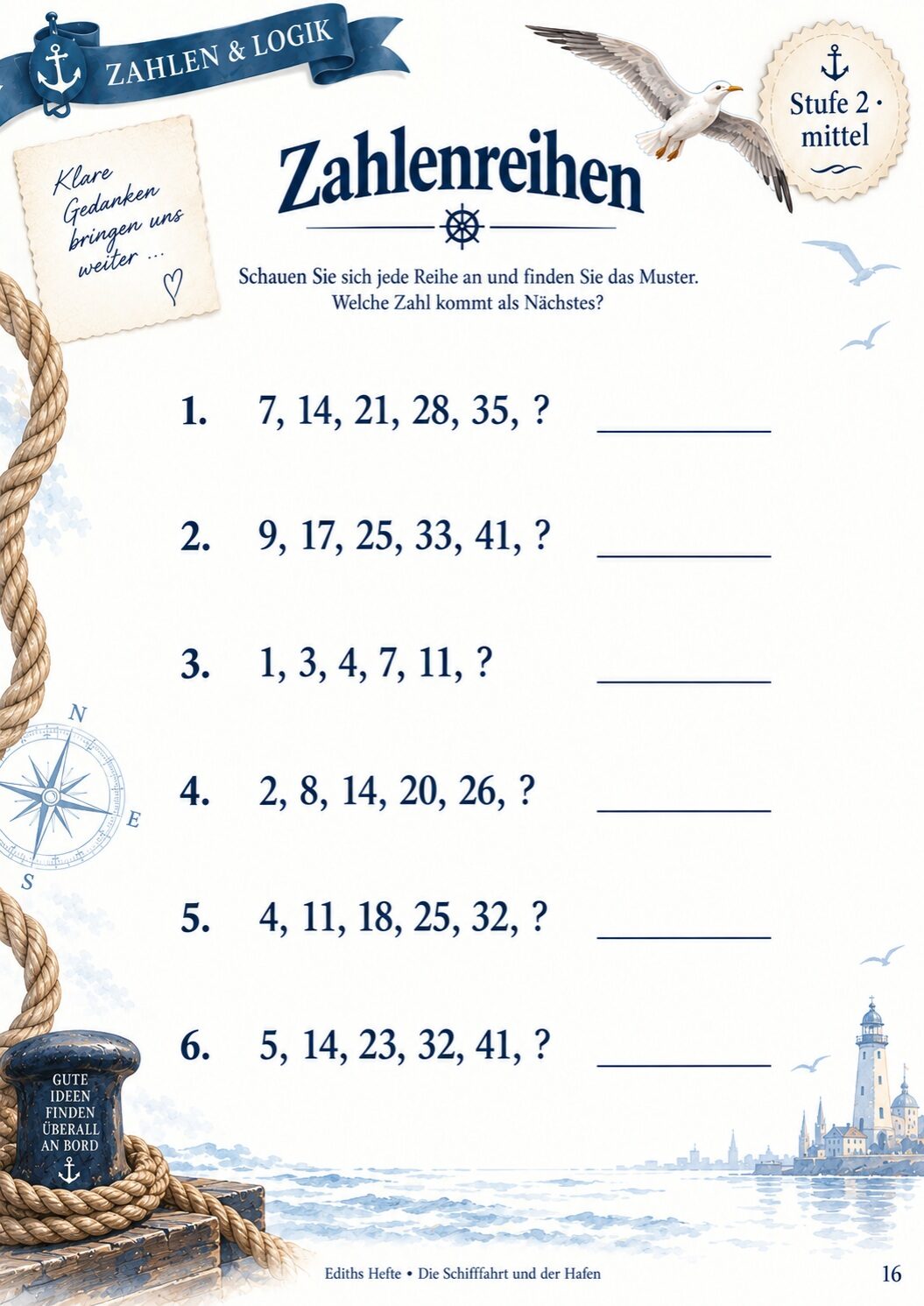 Übungsseite 16 aus dem Heft Die Schifffahrt und der Hafen