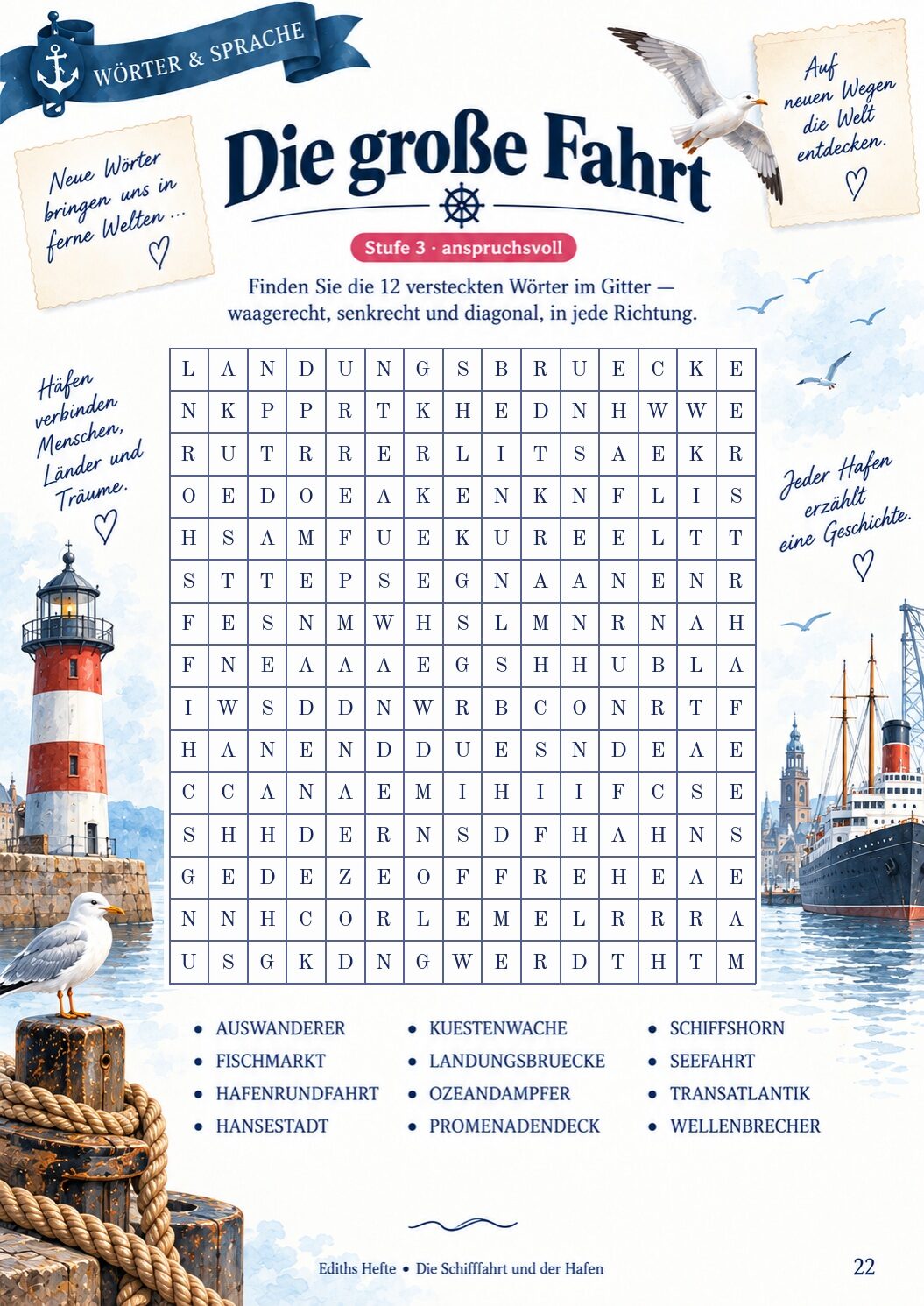 Übungsseite 22 aus dem Heft Die Schifffahrt und der Hafen