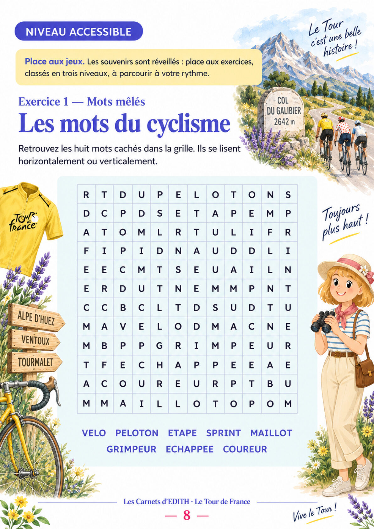 Page d’exercice 8 du carnet Le Tour de France