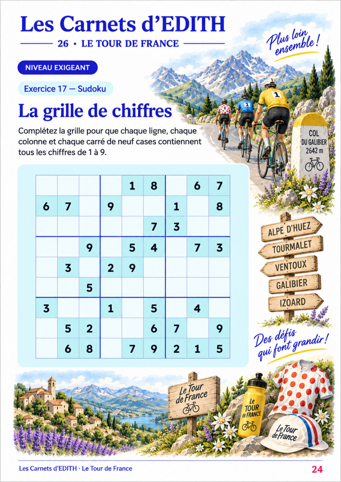 Page d’exercice 24 du carnet Le Tour de France