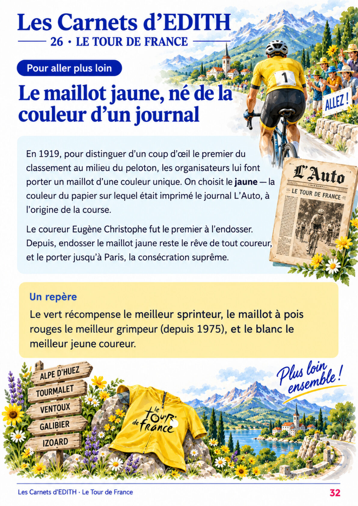 Page d’exercice 32 du carnet Le Tour de France