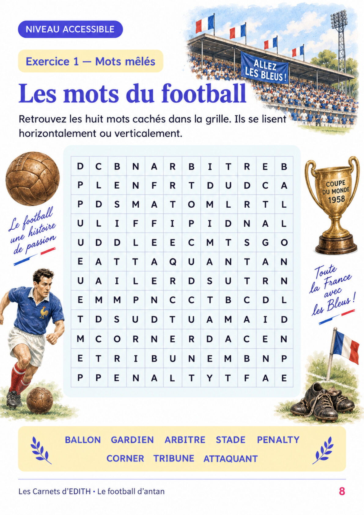 Page d’exercice 8 du carnet Le football d’antan