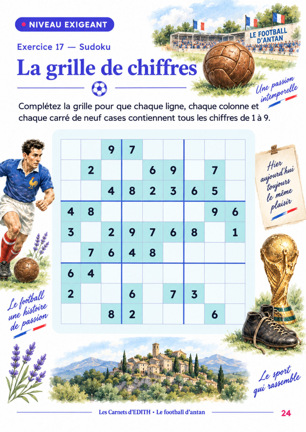 Page d’exercice 24 du carnet Le football d’antan