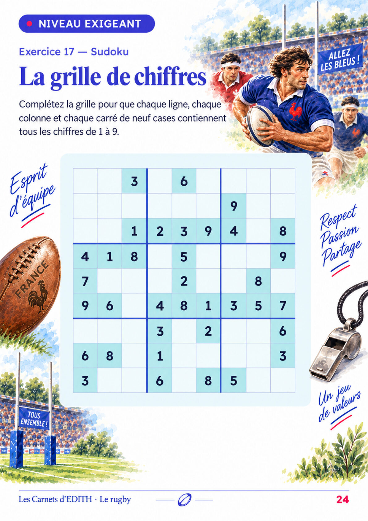 Page d’exercice 24 du carnet Le rugby