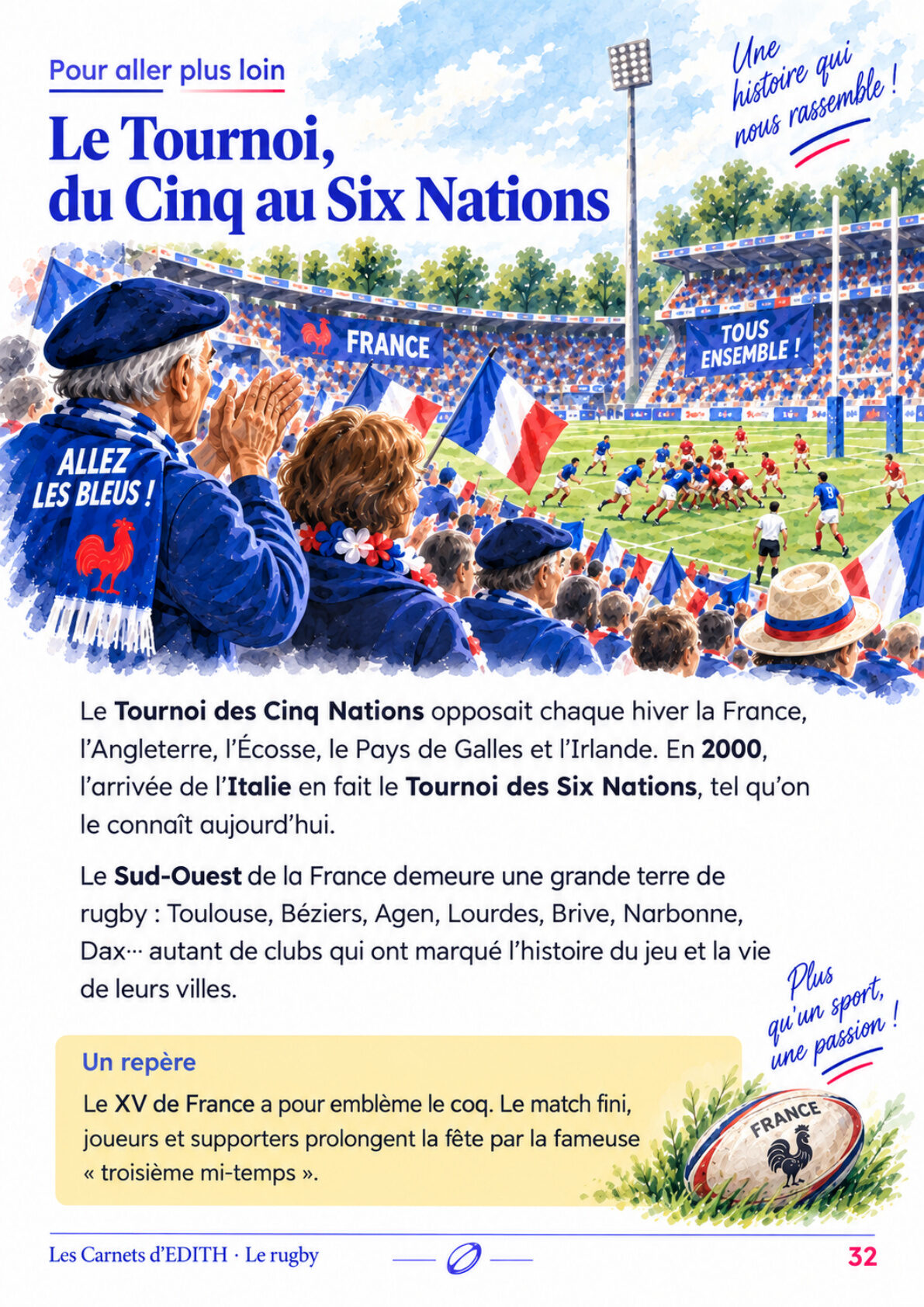 Page d’exercice 32 du carnet Le rugby