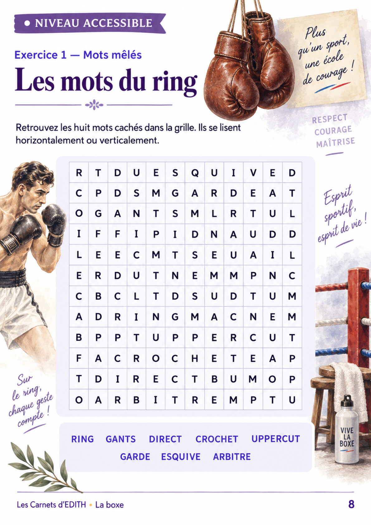 Page d’exercice 8 du carnet La boxe