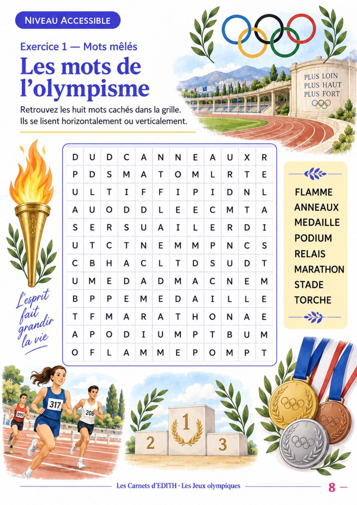 Page d’exercice 8 du carnet Les grands Jeux olympiques