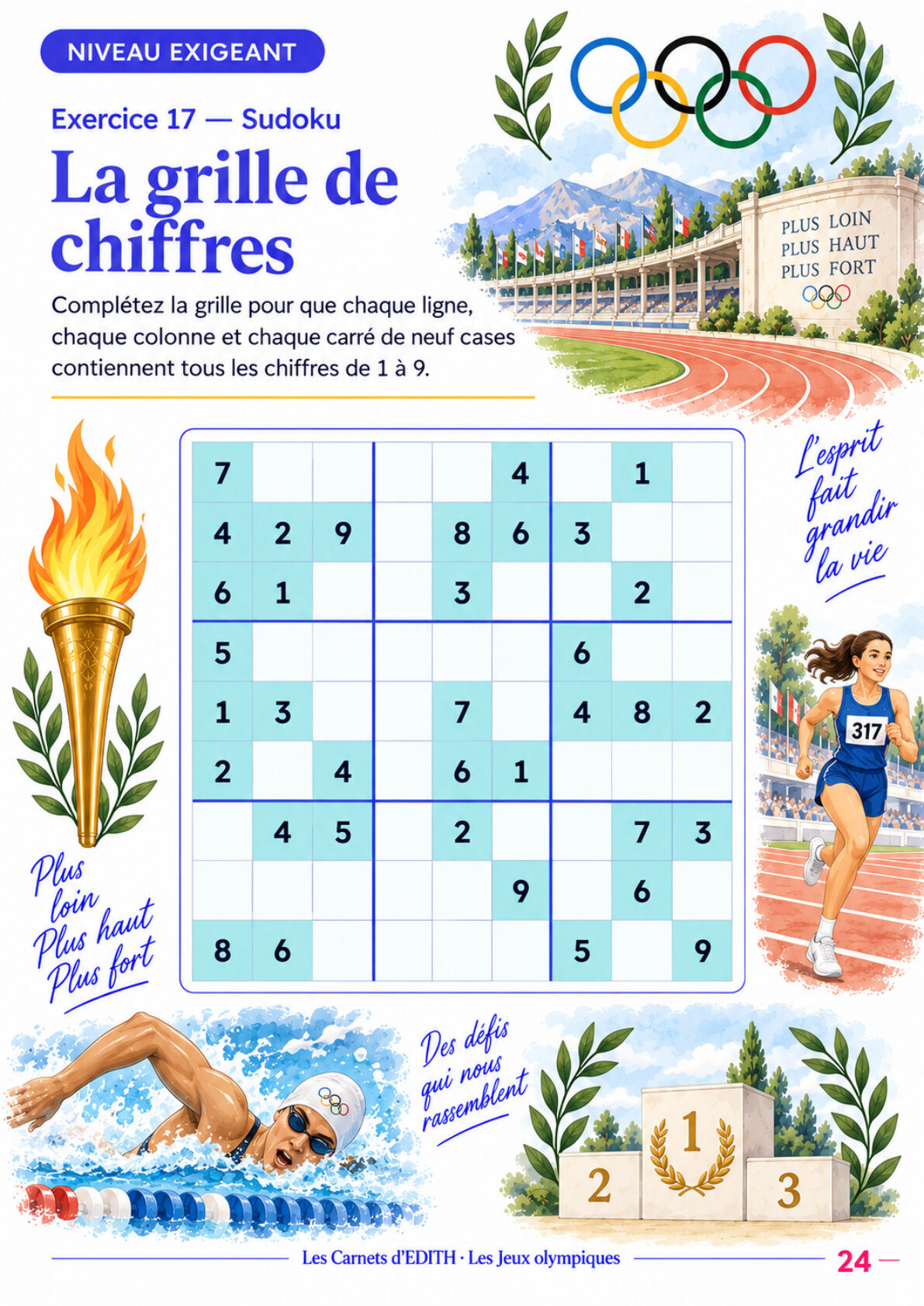 Page d’exercice 24 du carnet Les grands Jeux olympiques