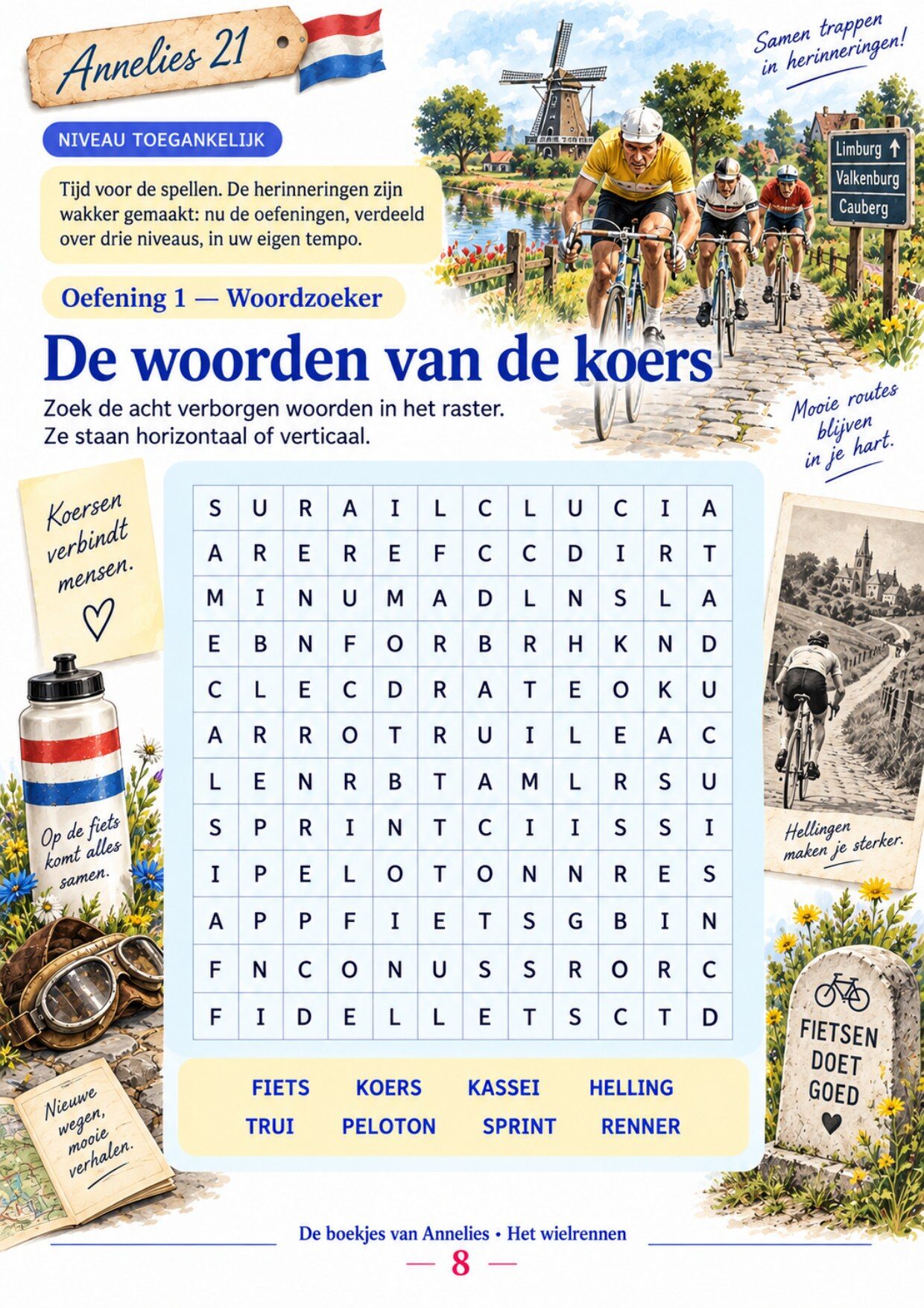 Oefenpagina 8 uit het boekje Het wielrennen