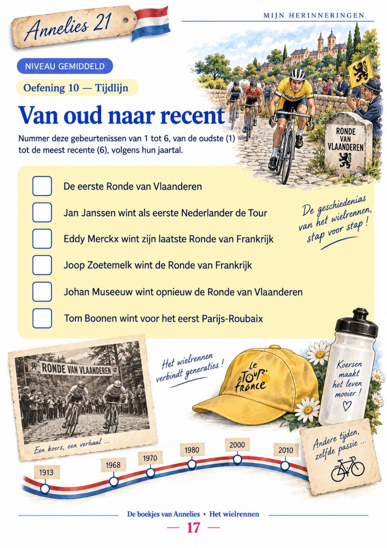 Oefenpagina 17 uit het boekje Het wielrennen