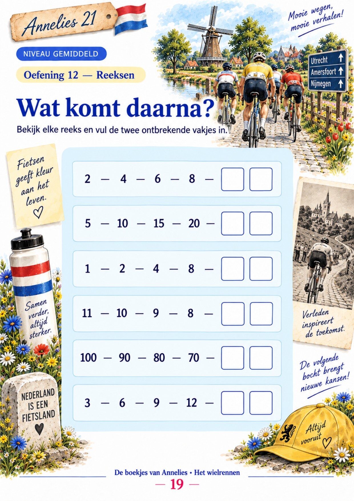 Oefenpagina 19 uit het boekje Het wielrennen