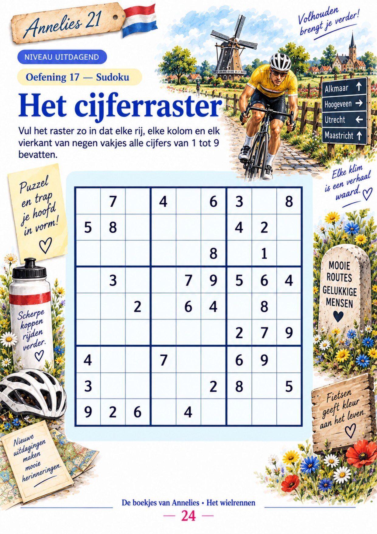 Oefenpagina 24 uit het boekje Het wielrennen
