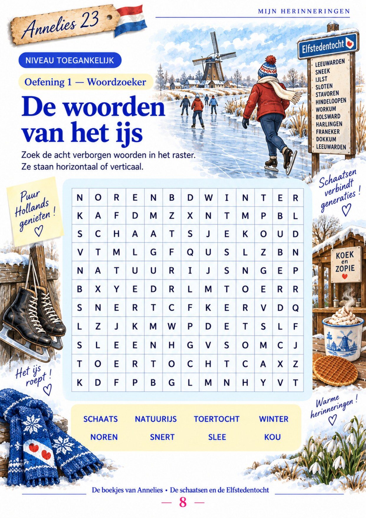 Oefenpagina 8 uit het boekje De schaatsen en de Elfstedentocht