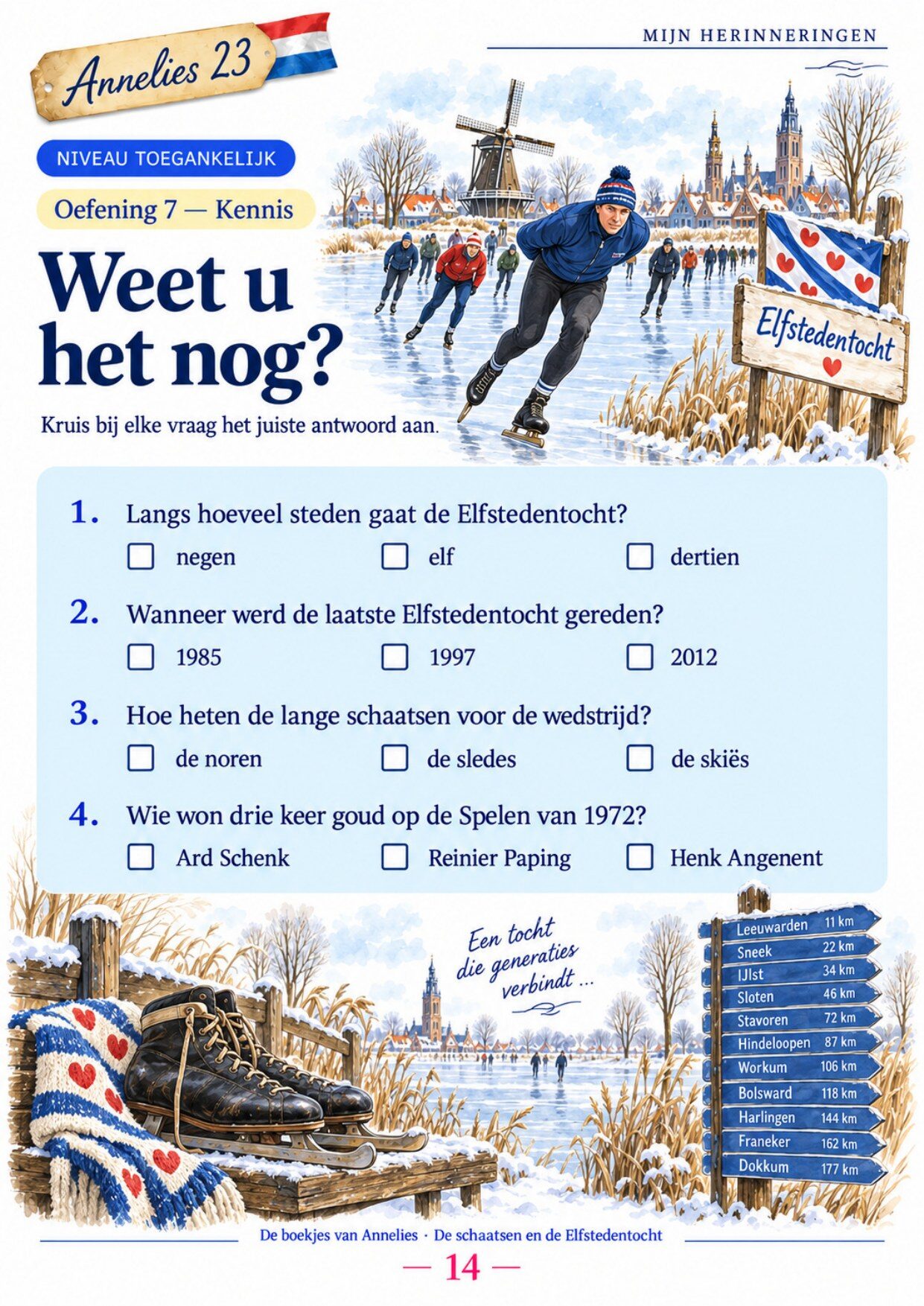 Oefenpagina 14 uit het boekje De schaatsen en de Elfstedentocht