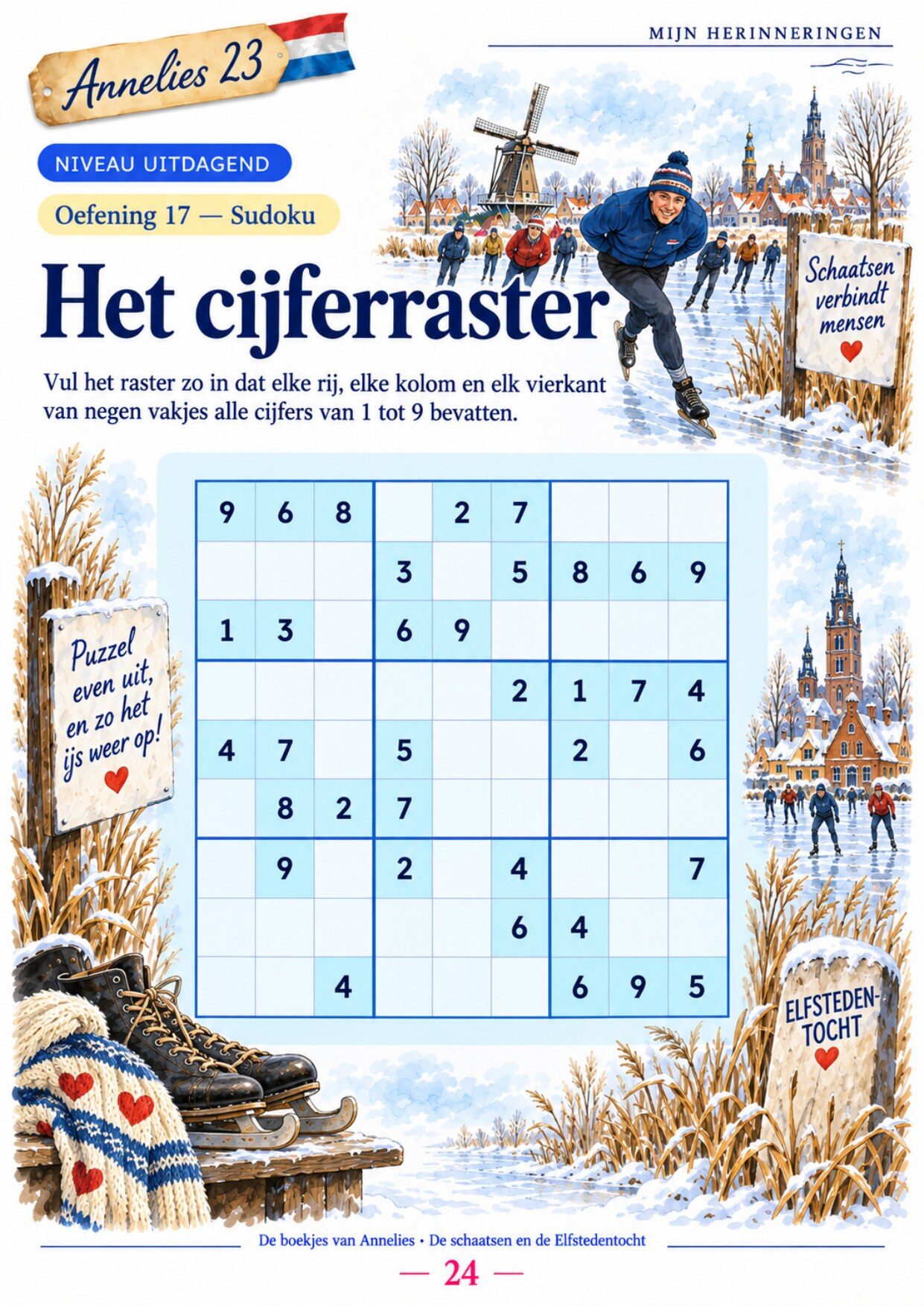 Oefenpagina 24 uit het boekje De schaatsen en de Elfstedentocht