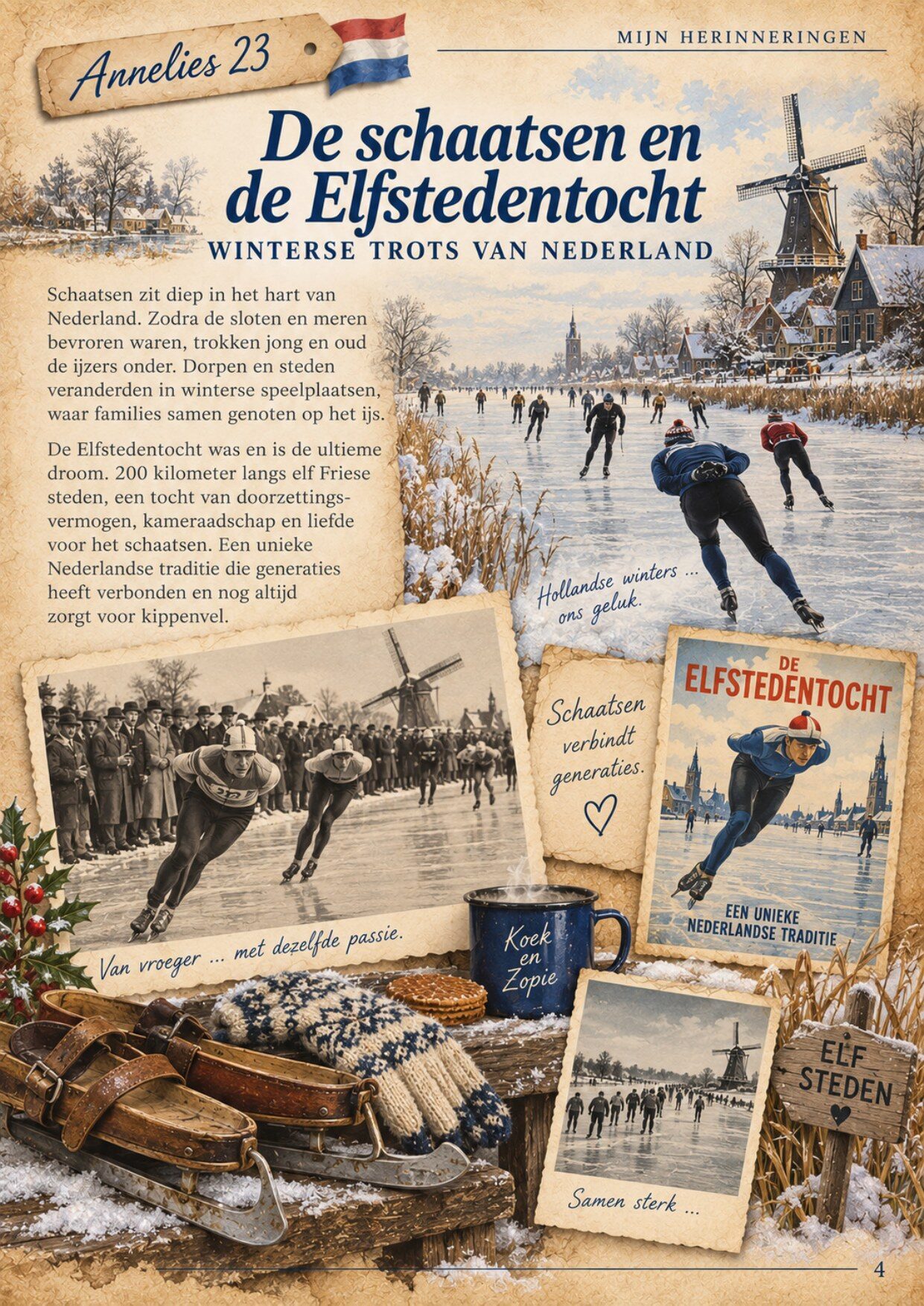 Herinneringspagina uit het boekje De schaatsen en de Elfstedentocht