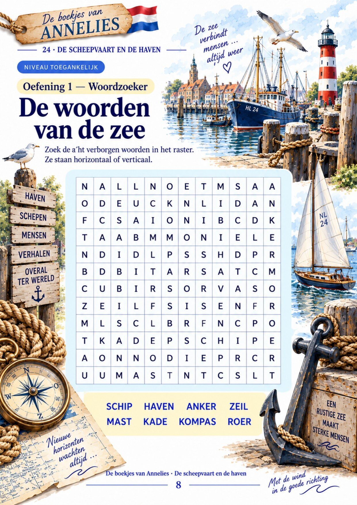 Oefenpagina 8 uit het boekje De scheepvaart en de haven