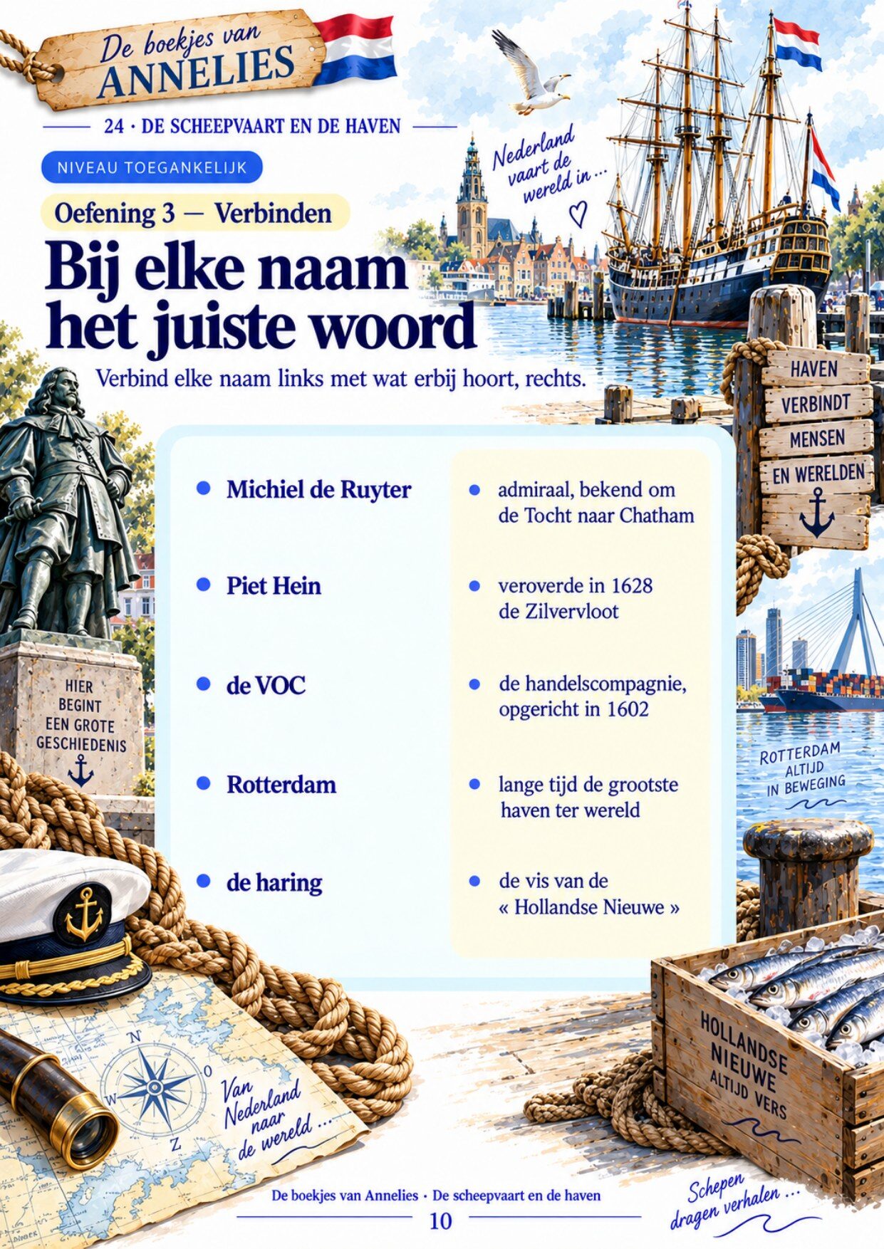 Oefenpagina 10 uit het boekje De scheepvaart en de haven