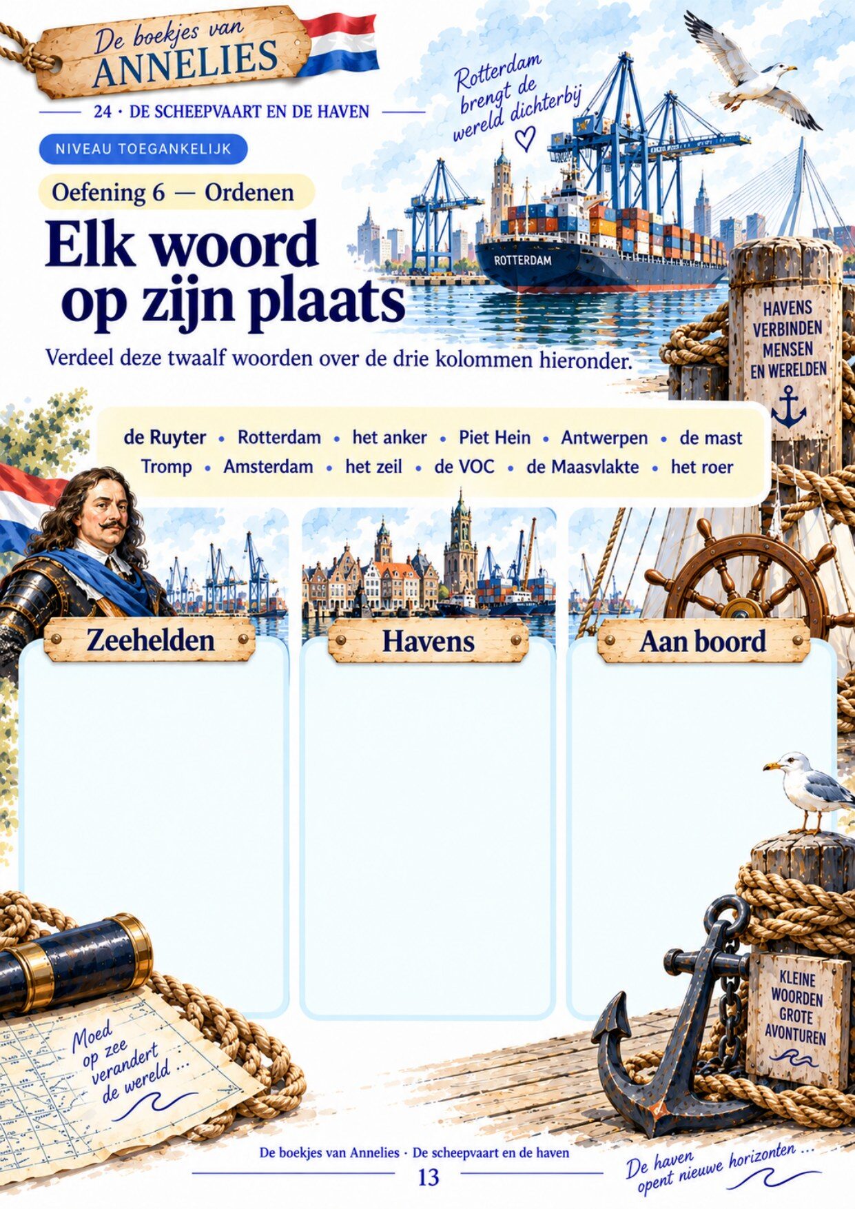 Oefenpagina 13 uit het boekje De scheepvaart en de haven