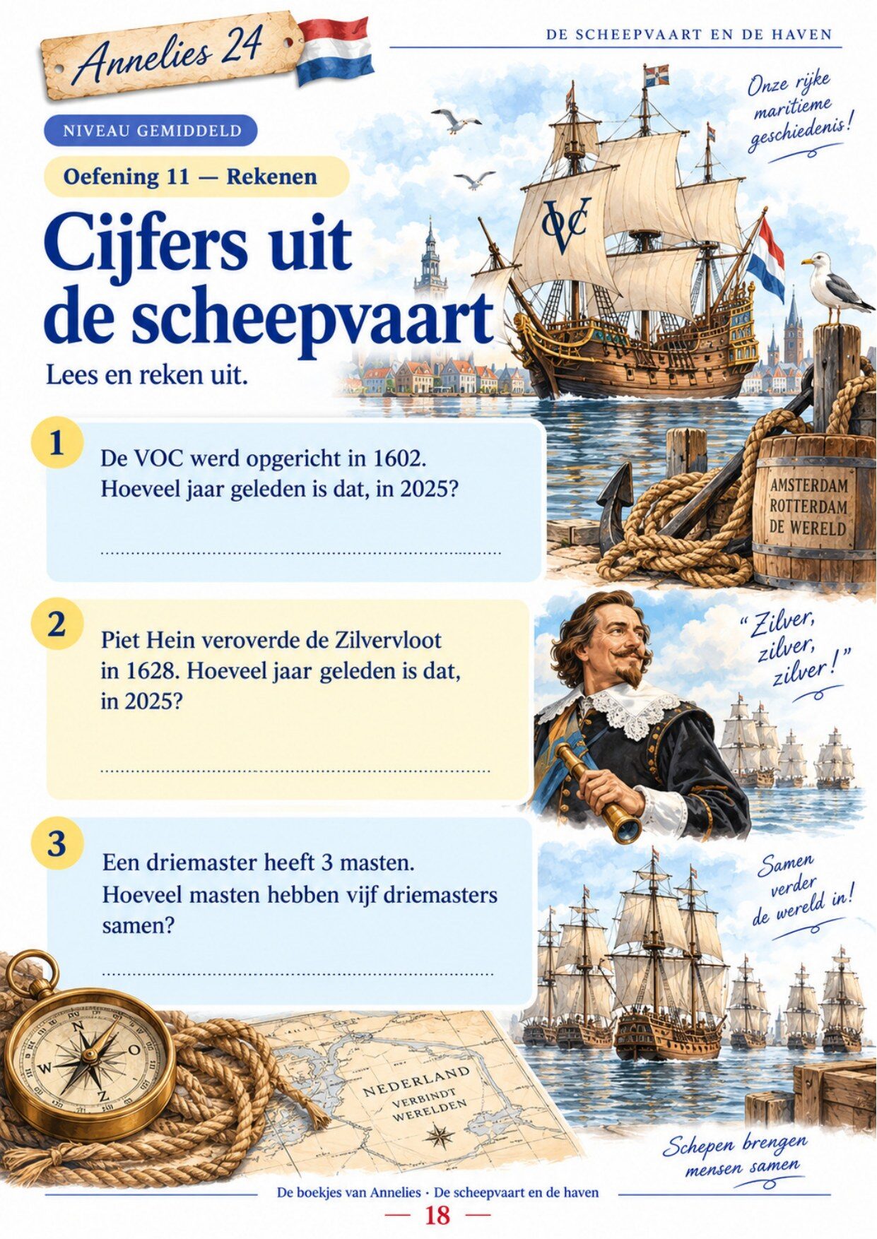 Oefenpagina 18 uit het boekje De scheepvaart en de haven