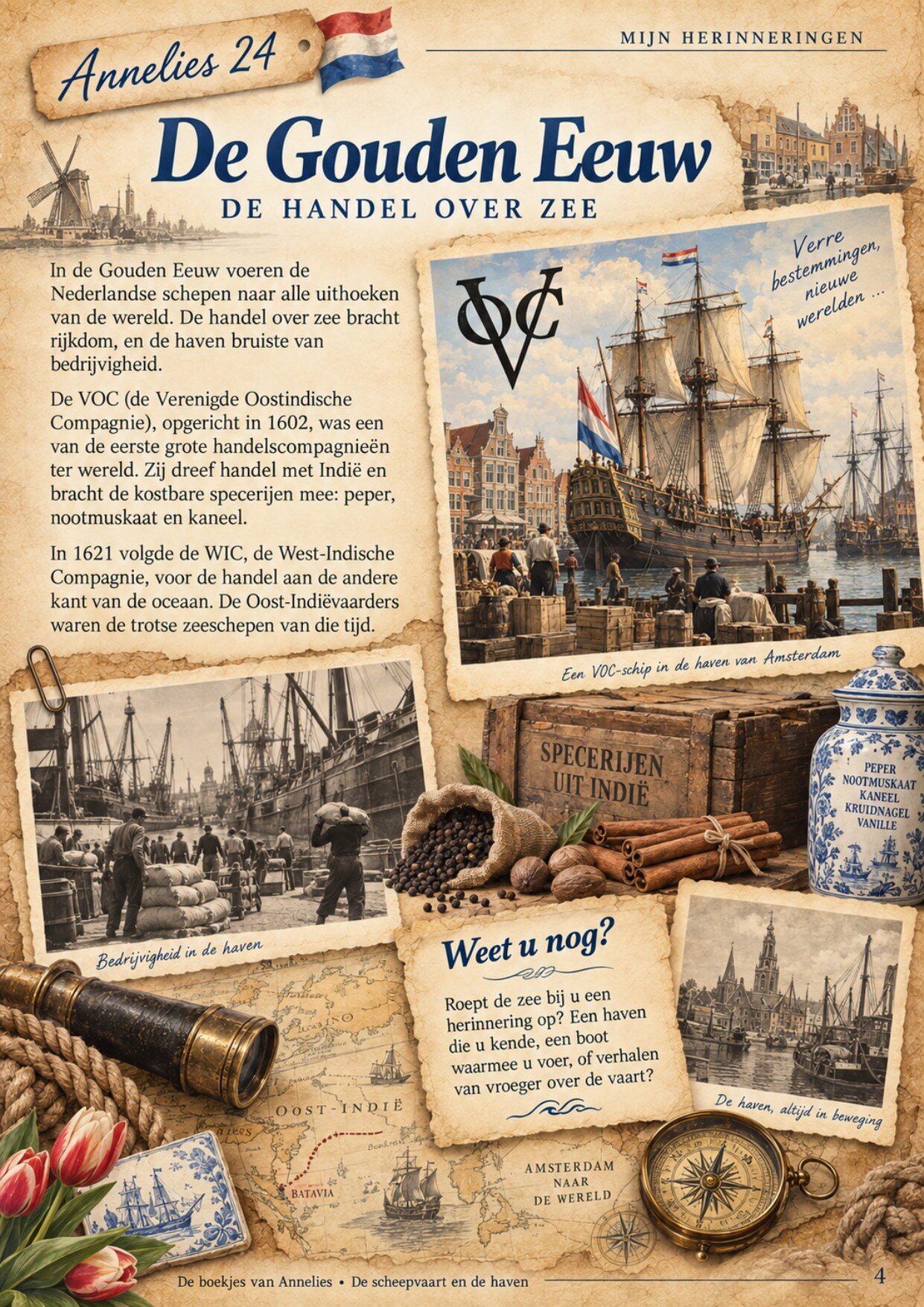 Herinneringspagina uit het boekje De scheepvaart en de haven