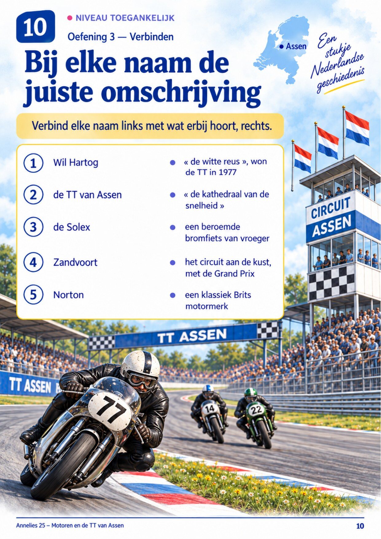 Oefenpagina 10 uit het boekje Motoren en de TT van Assen