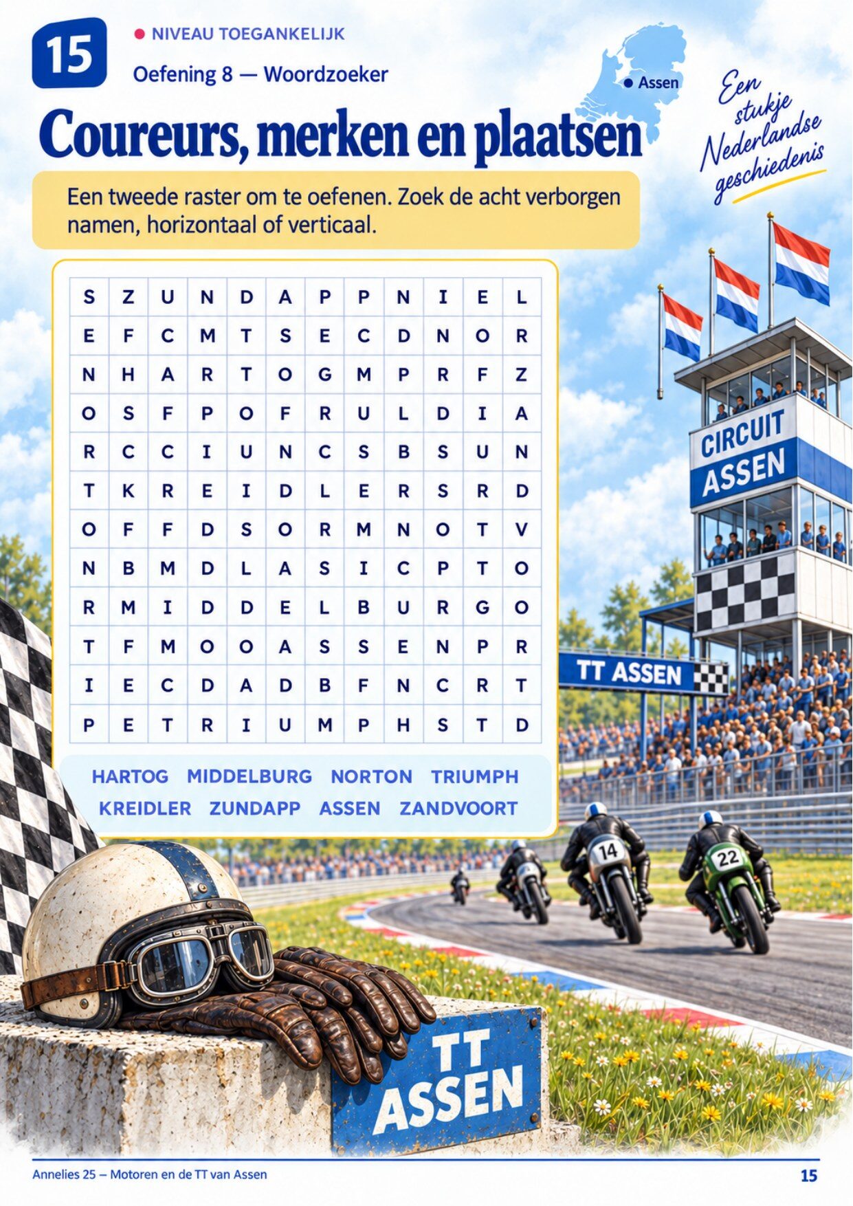 Oefenpagina 15 uit het boekje Motoren en de TT van Assen