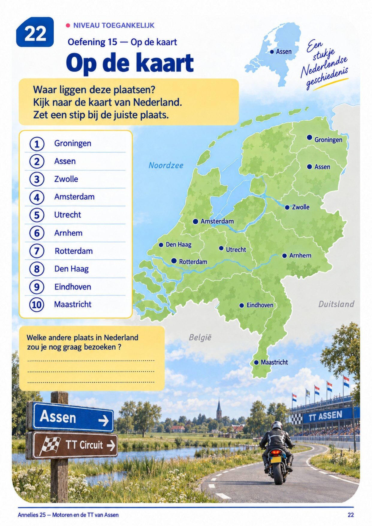 Oefenpagina 22 uit het boekje Motoren en de TT van Assen