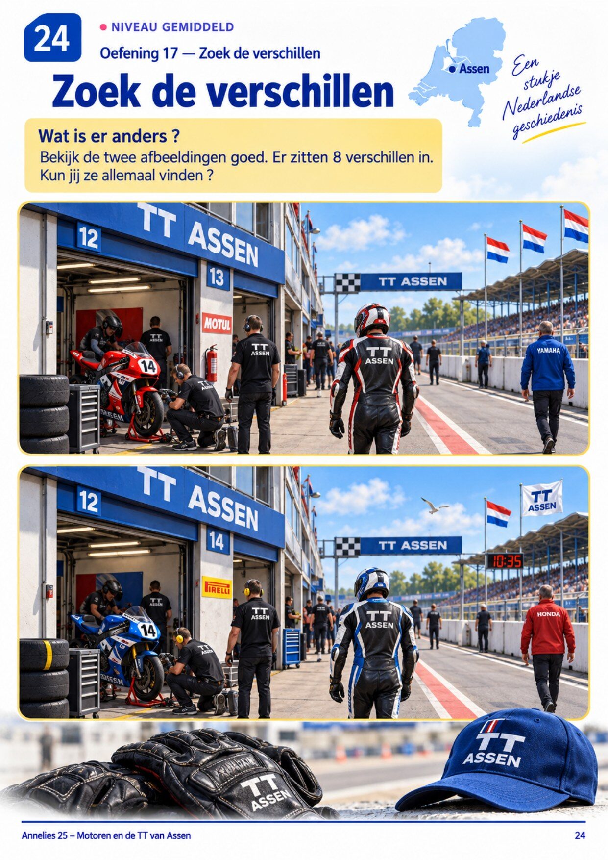 Oefenpagina 24 uit het boekje Motoren en de TT van Assen