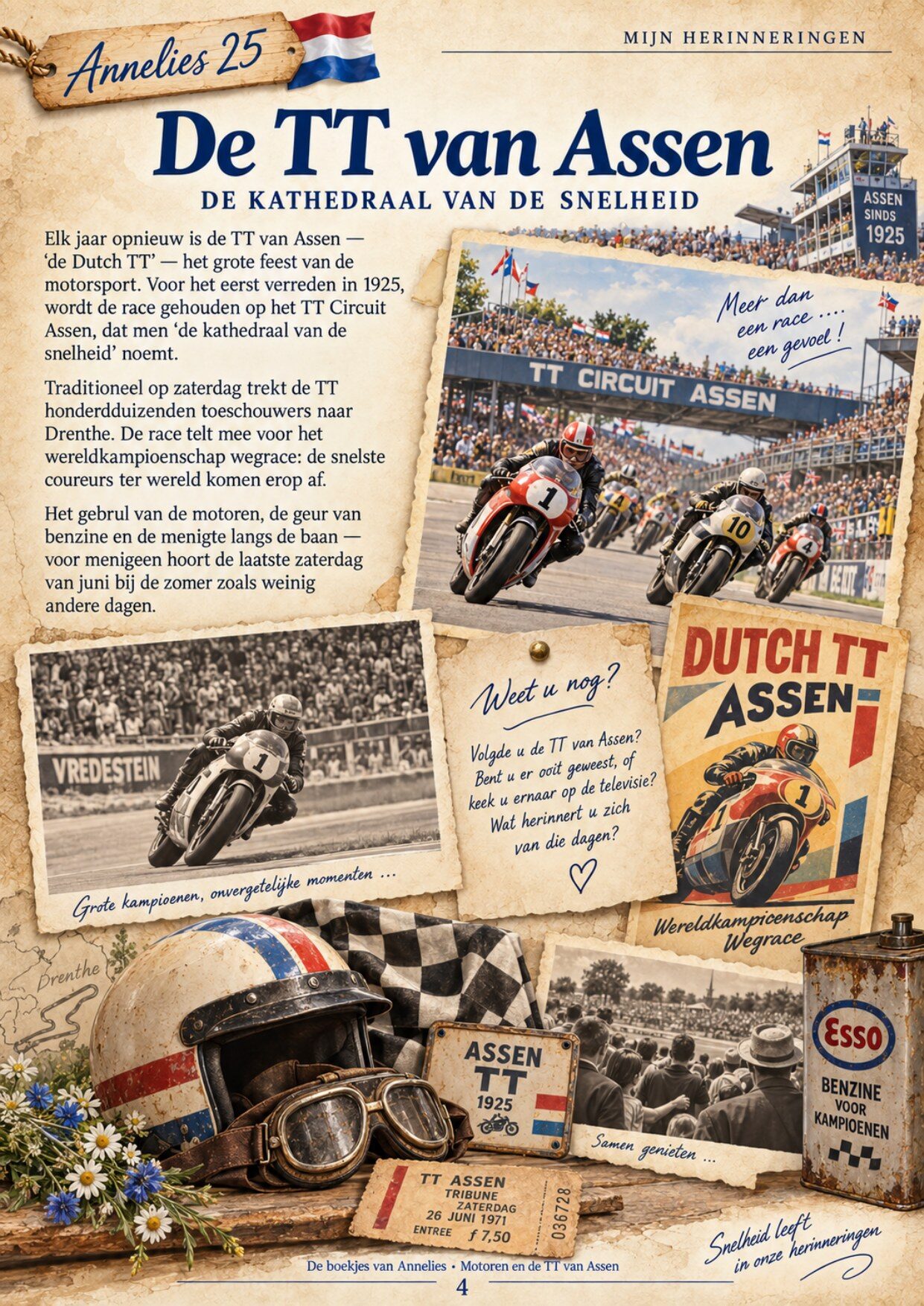 Herinneringspagina uit het boekje Motoren en de TT van Assen