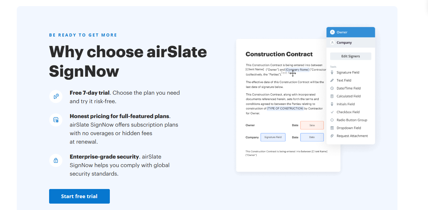 signNow send for signature screen with recipients assigned to roles in a set order